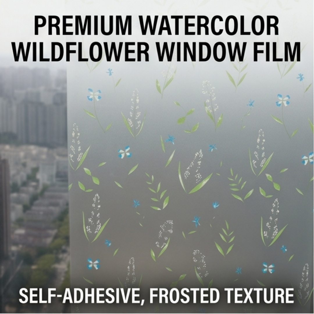 Window Insulation Film - Self Adhesive Fresh Floral Leaf Window