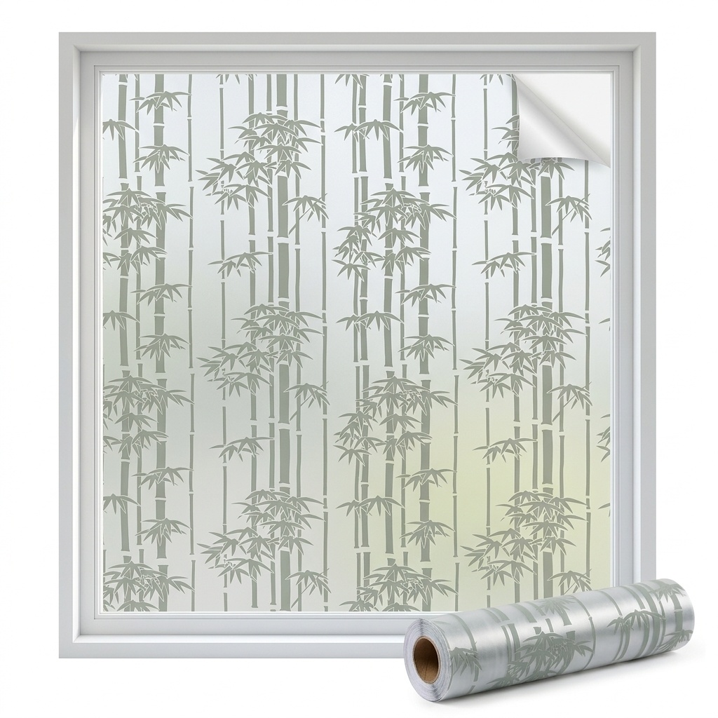 Window Insulation Film - Elegant Vertical Bamboo Silhouette Window Film