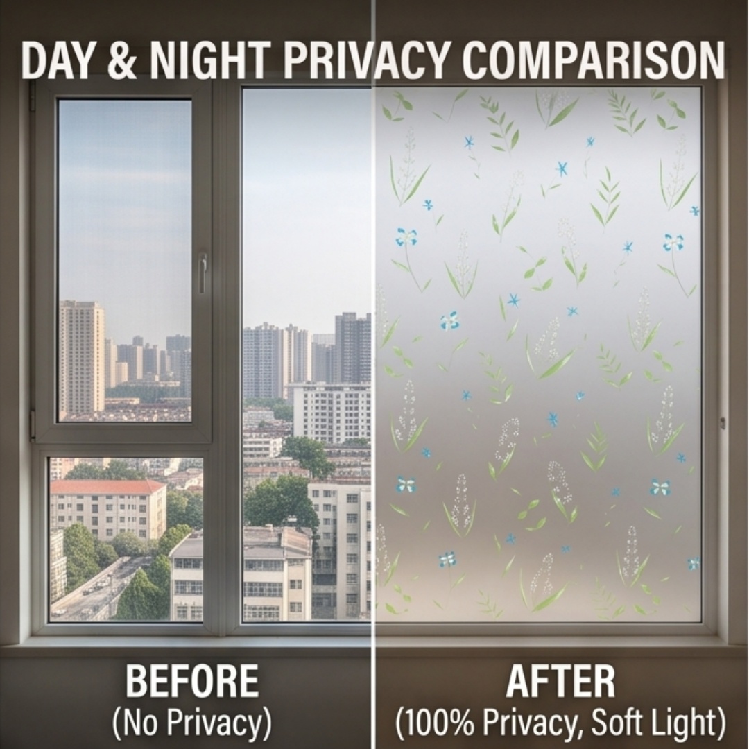 Self Adhesive Fresh Floral Lea - Window Insulation Film ulasan dan harga
