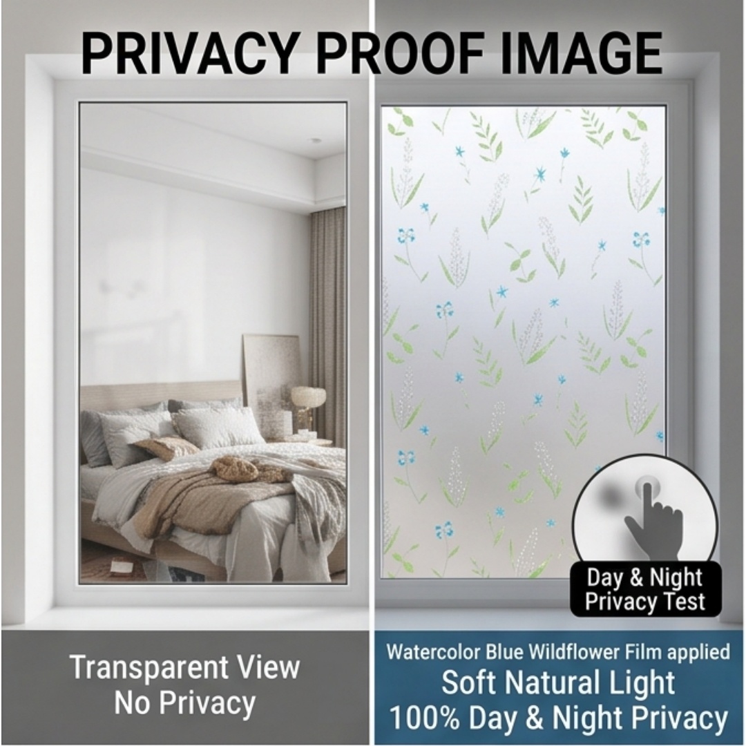 Self‑Adhesive Blue Wildflower  - Window Insulation Film ulasan dan harga