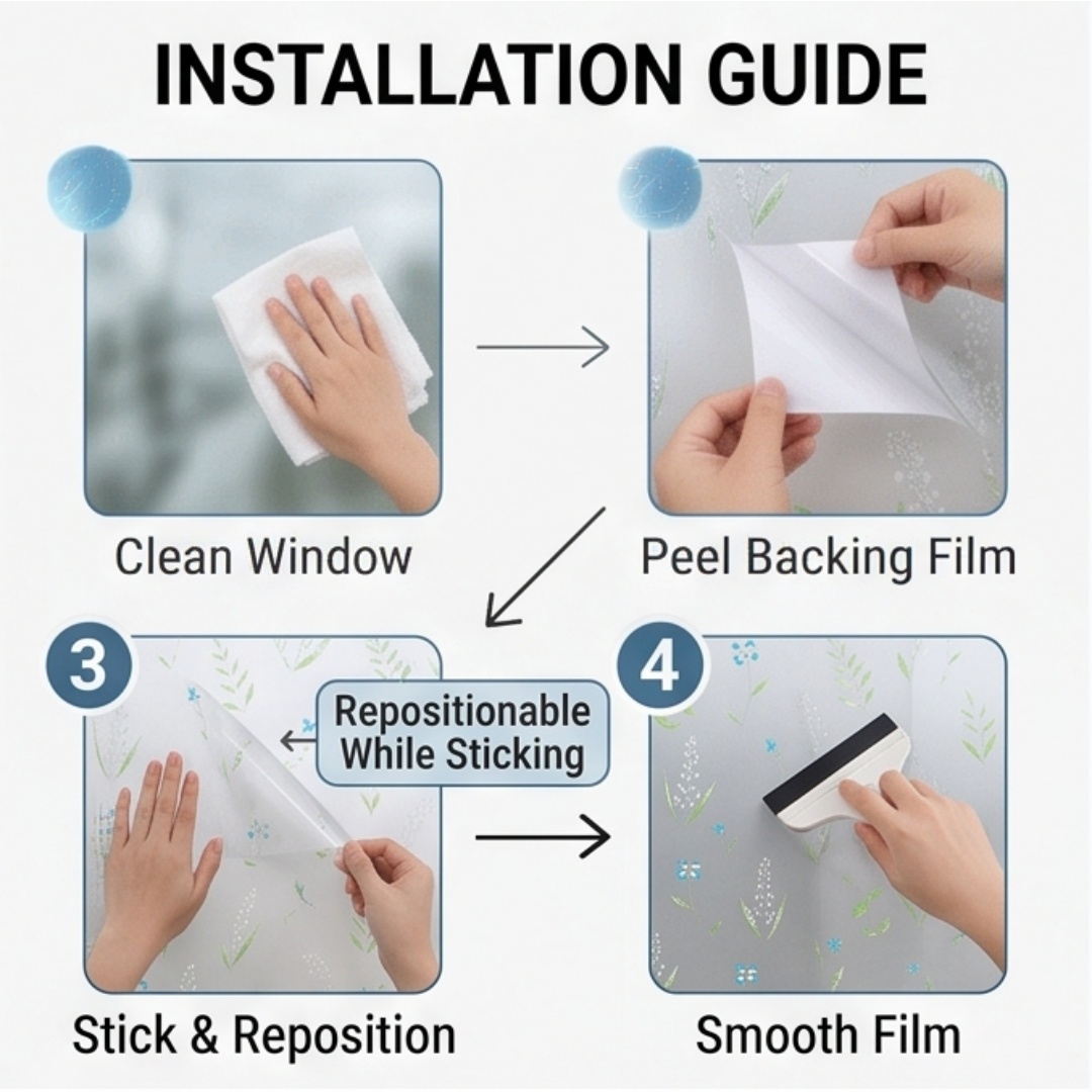 Self‑Adhesive Blue Wildflower  - Window Insulation Film ulasan dan harga