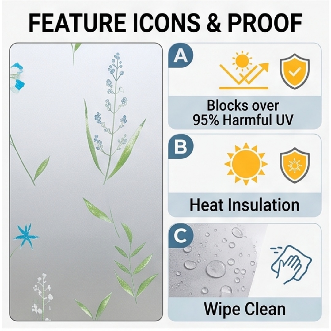 Self‑Adhesive Blue Wildflower  - Window Insulation Film ulasan dan harga