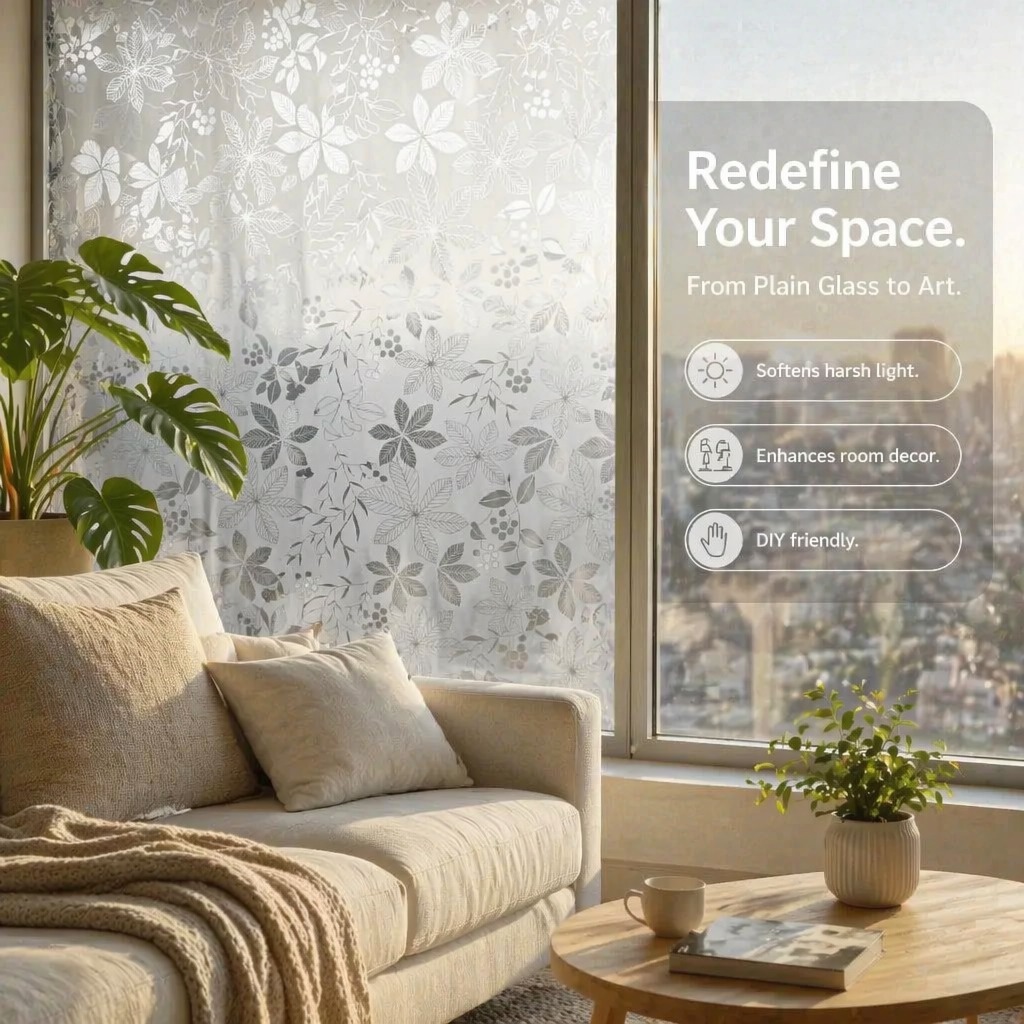 Watercolor Purple Floral Self- - Window Insulation Film ulasan dan harga