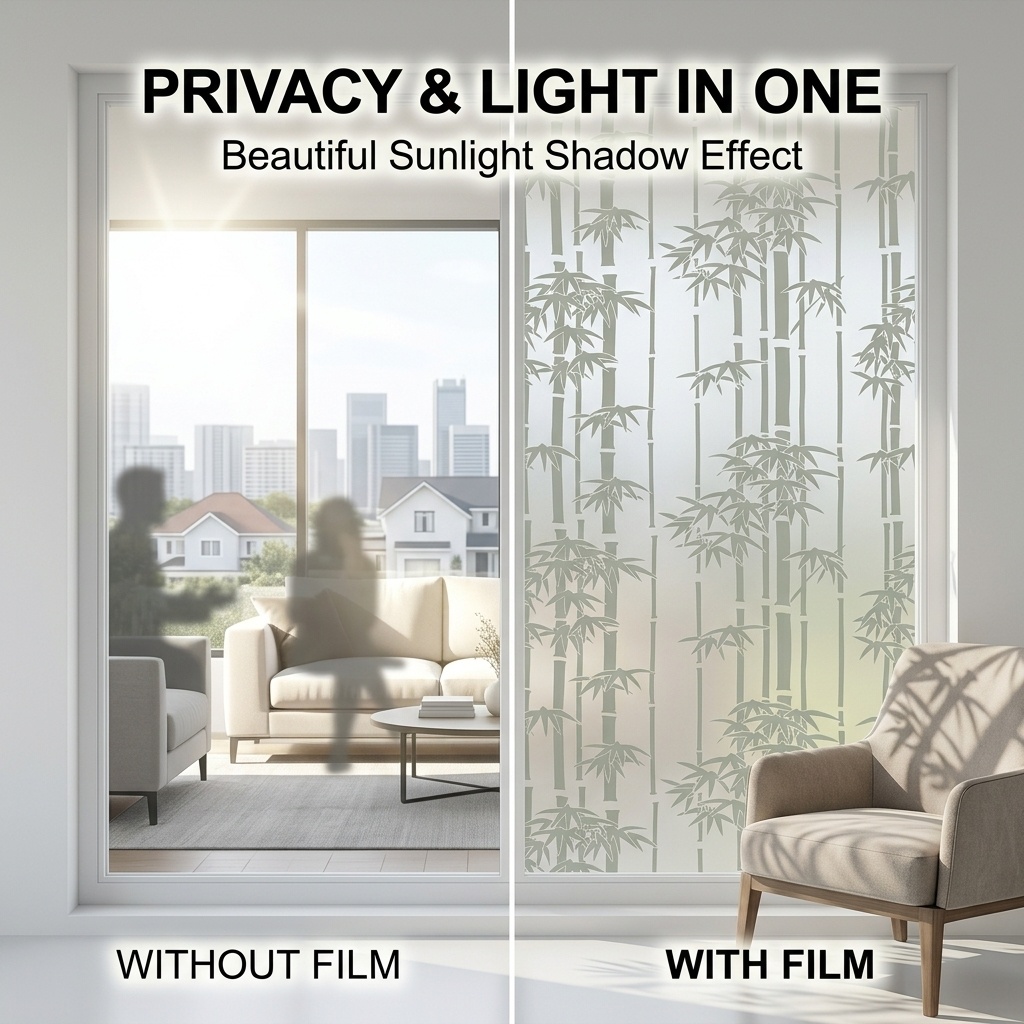 Elegant Vertical Bamboo Silhou - Window Insulation Film ulasan dan harga