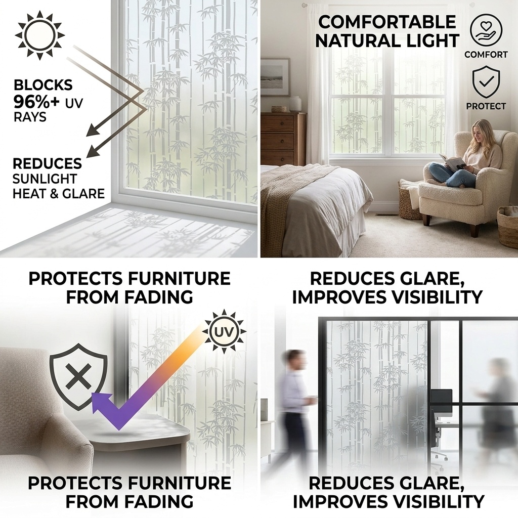 Elegant Vertical Bamboo Silhou - Window Insulation Film ulasan dan harga