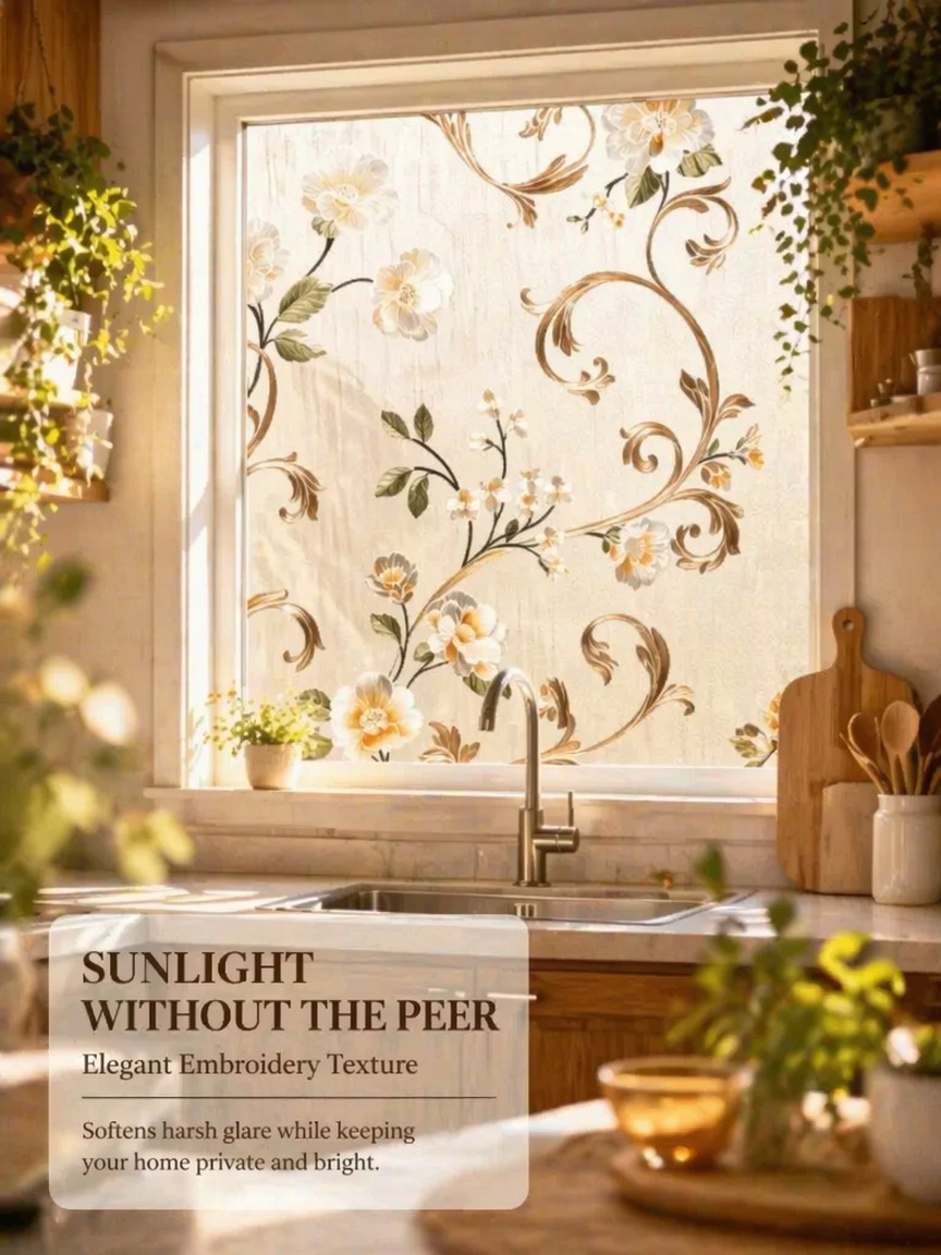 Embroidery Pattern Frosted Pri - Window Insulation Film ulasan dan harga